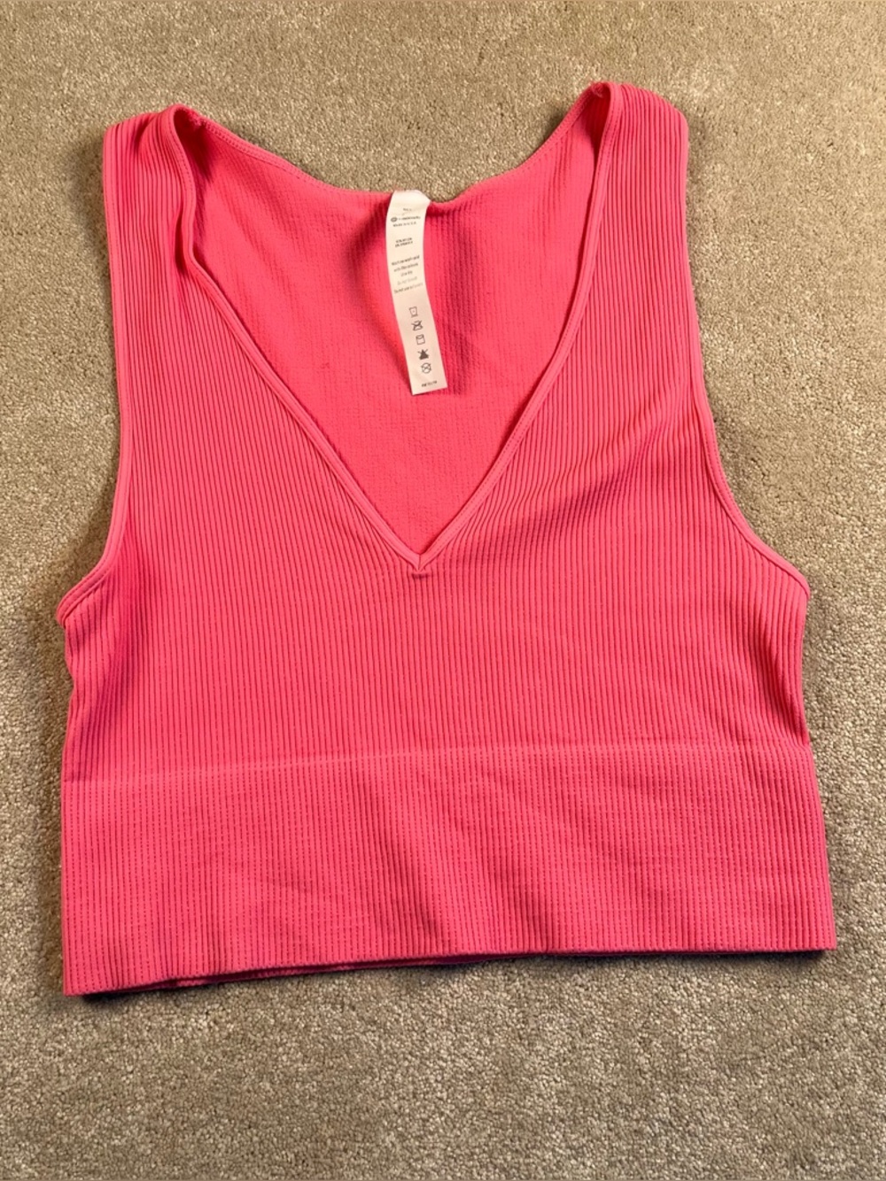 A by Avocado Tank Pink Cropped Ribbed Sleeveless V Neck Casual Summer Womens M/L